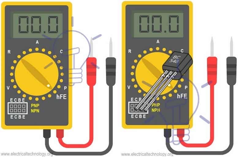 Check Transistor in Digital Multimeter with Transistor or hFE or Beta Mode